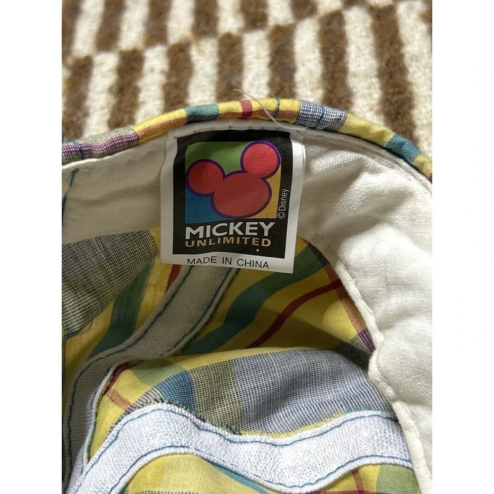 Vintage Mickey Mouse Disney Hat Cap Yellow Plaid 90s Made In USA Goofys Hat C